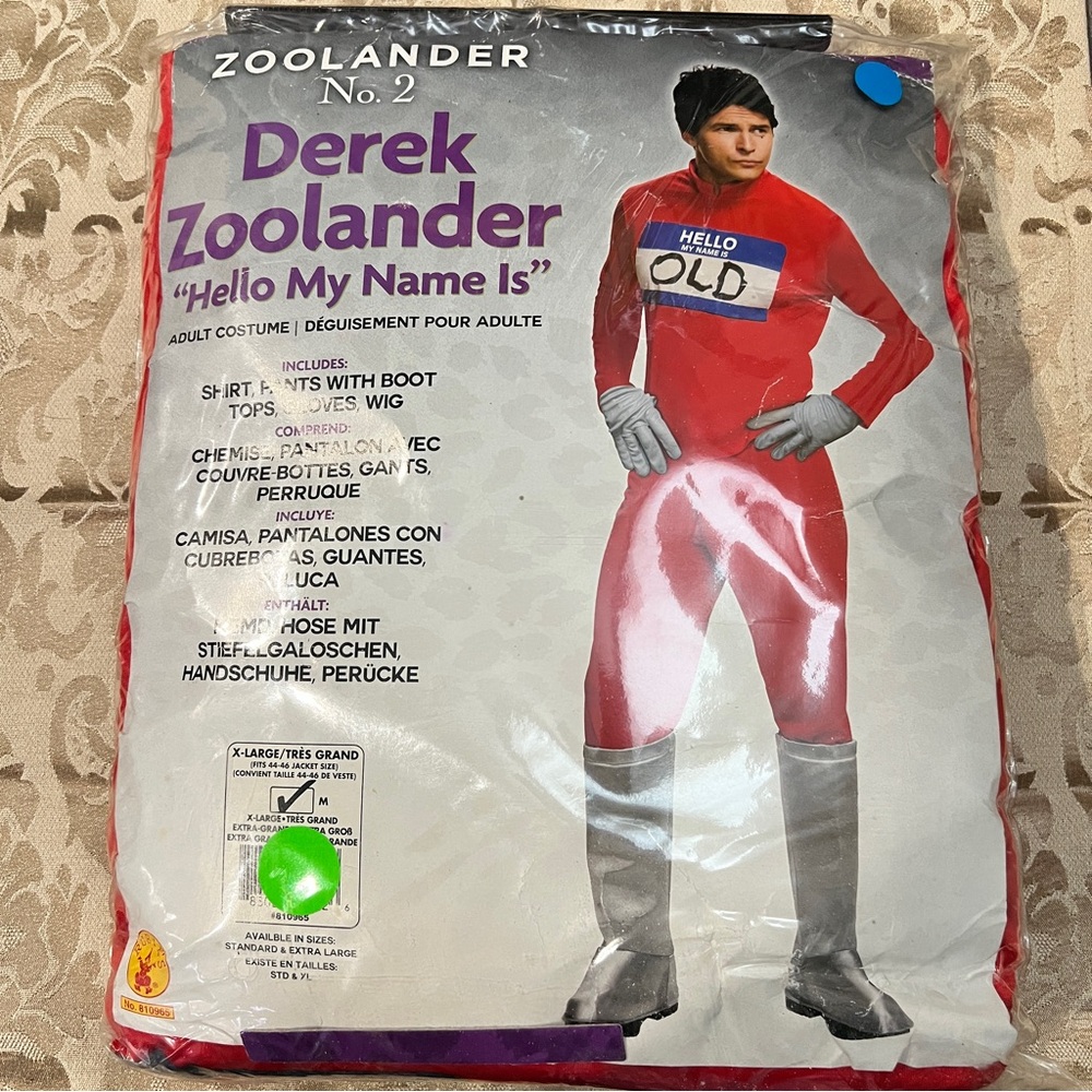 Derek Zoolander 2 "Hello My Name is" Halloween Costume Mens XL 44-46 Rubie's NOS